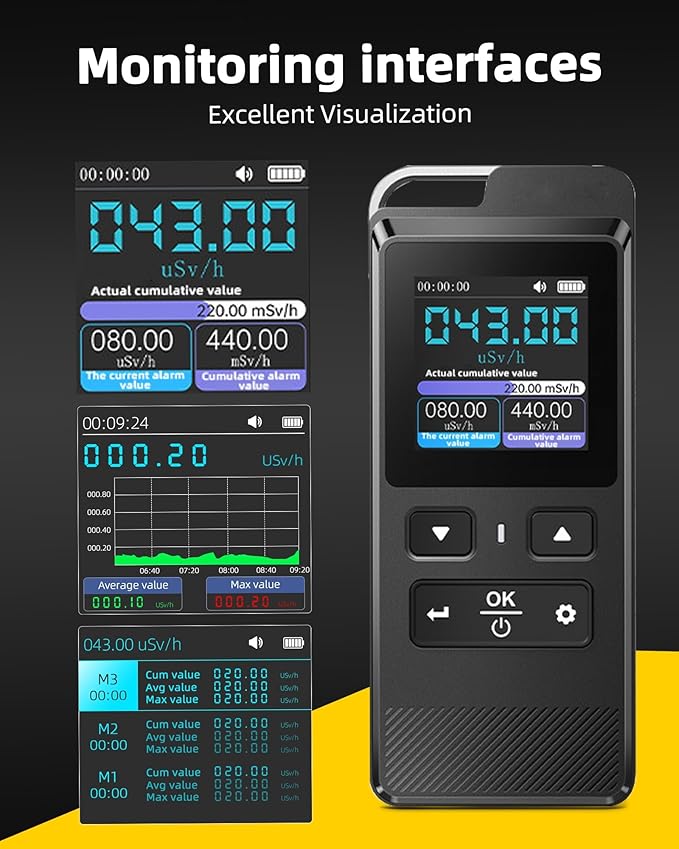 Geiger Counter Nuclear Radiation Detector Detect Beta Gamma X-Ray with Color LCD Display, Timing Monitoring, 5 Dosage Units Switched, Rechargeable Portable Radiation Dosimeter for Home - Image 6
