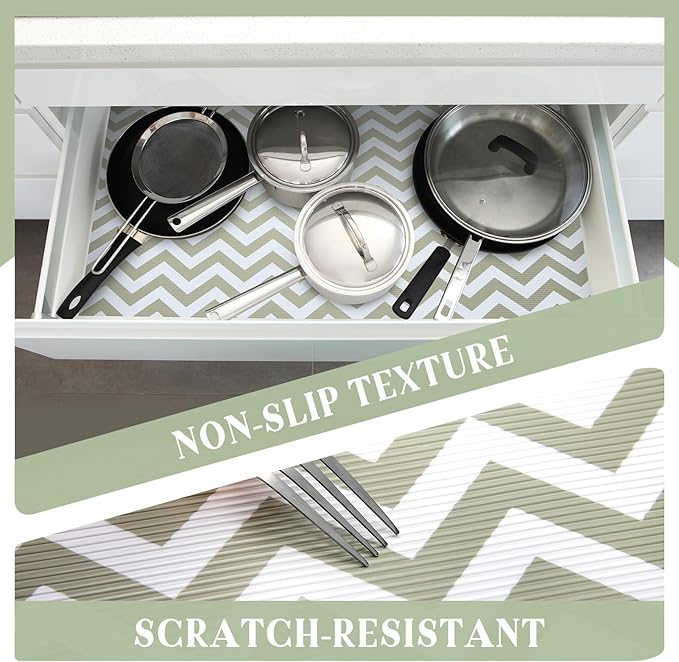 Glotoch Shelf Liner 12" x 20FT Non Adhesive Refrigerator, Kitchen, Drawer Liners, Waterproof and Durable Fridge Table Place Mats for Cupboard, Cabinet, Drawer Liner, Gray and White, Chevron - Image 5