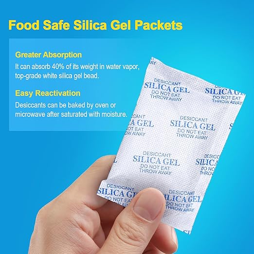Silica Gel Packets – 50 Gram 25 Packs Moisture Absorbers, Desiccant Packs for Storage, Food Safe Desiccant for Foods, Seeds, 3D Filaments, Electronics, Safes - Image 2