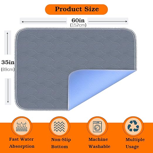 Reusable Chair Pads for Incontinence Absorbent Seat Protector Pads Bed Pads Washable Waterproof for Adults Elderly Kids Pets Chucks Pads (35x60inch) Gray - Image 2