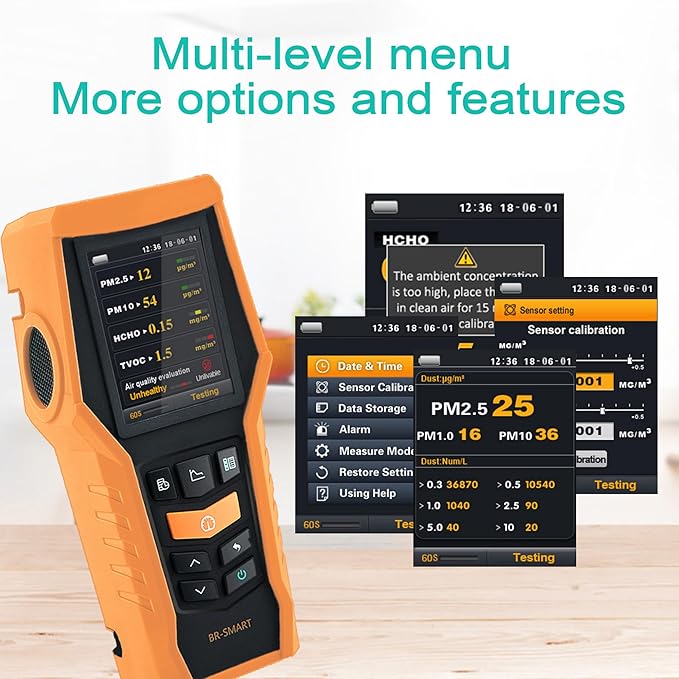 Smart Air Quality Meter Indoor 11-in-1 Air Monitor PM1.0 PM2.5 PM10 Dust TVOC VOC Detector HCHO Tester with Data Record for Home Office (126S) - Image 6
