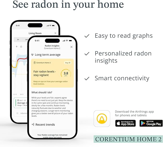Airthings 325 Corentium Home 2 Smart Digital Radon Detector - Portable and Easy-to-use Radon Testing with Bluetooth connectivity and Humidity & Temperature Sensors - Image 5