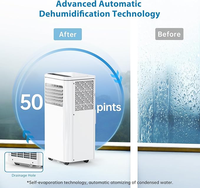 GarveeLife 10000 BTU Portable Air Conditioner, 3-in-1 Cooling, Dehumidifier & Fan - Fast Cooling, Quiet, 4-Way Swing, Auto & Sleep Modes, Remote, LCD Display, 24h Timer, Window Mount Kit - Cools up to - Image 5