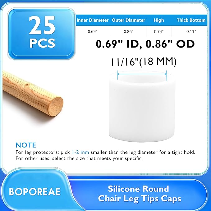 25 Pcs 11/16"(18 mm) Round Chair Leg Tips Caps, Silicone Rubber Furniture Leg Floor Protectors, Reduce Noise Folding Metal Chair Leg Cap Replacement for Bar Stool Leg Patio Indoor, White - Image 9