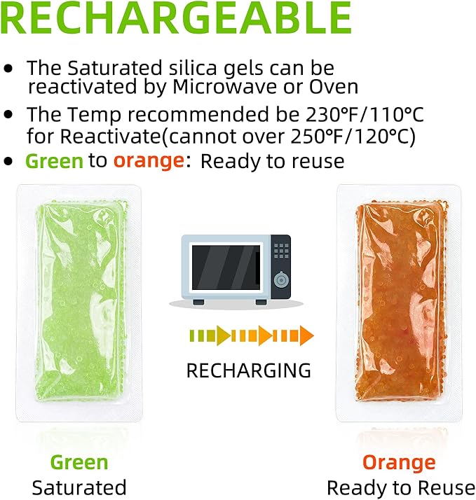 5 Packs 100 Gram Rechargeable Desiccant Packs, Moisture Absorbing Bag, Silica Gel Desiccant for Storage, Gun Safe Dehumidifier - Image 5