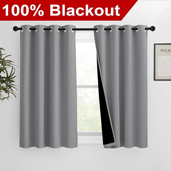 NICETOWN Noise and Lights Block Out Curtains, Thermal Insulated 100% Blackout 2-Layer Lined Drapes, Noise Cancellation Window Draperies for Dining Room (Silver Grey, 2 Panels, 46-inch W by 54-inch L) - Image 2