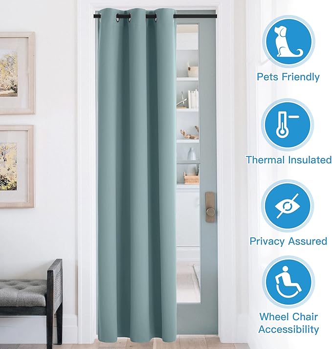 RYB HOME Temporary Doorway Curtains Blackout Privacy Room Divider Curtains Portable Drapes for Closet Wall Panel for Bedroom Living Room Dining Basement Window, W 60 x L 84 inches, Dusty Blue - Image 3