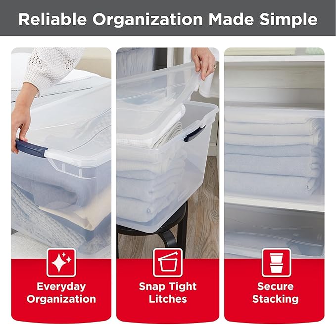 Rubbermaid Cleverstore 71 Qt Clear Storage Bins with Lids, 4-Pack, Stackable, BPA-Free, Made in USA - Image 3