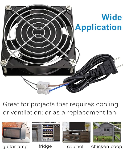 GDSTIME Axial Fan 90mm, 110V 120V AC 92mm x 92mm x 25mm Dual Ball Bearing w/Power Cord for DIY Cooling Ventilation Projects - Image 6