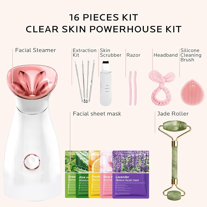 Facial Steamer Skin Care Kit: Face Steamer Home Spa Deep Cleaning Unclogs Pores - Humidifier Hot Mist Relaxing Self Care Gifts for Women with 17 Skin Care Tools - Image 5