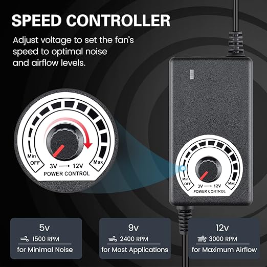 GDSTIME 120mm Blower Fan, AC 110V 220V DC 12V Powered Fan with Speed Control, for Receiver DVR Xbox Modem AV Cabinet Cooling - Image 3