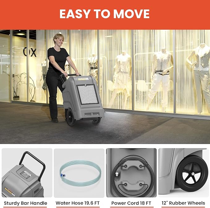 Abestorm 190 PPD Commercial Dehumidifiers with Pump and Drain Hose, Large Spaces Industrial Dehumidifier for Basements, Water Damage Restoration, Portable, Auto Defrosting, 5-year Limited Warranty - Image 7