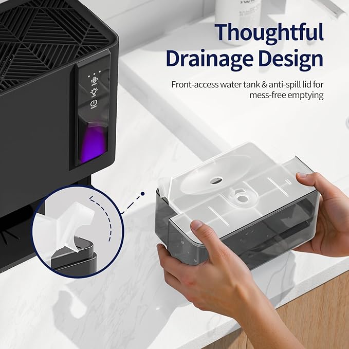 Dehumidifiers for Home, Dehumidifier for Bedroom Bathroom Basement with Auto Shut Off, Dual-Semiconductor Quiet Dehumidifier, Black - Image 5