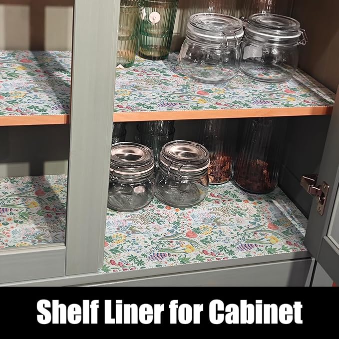 Floral Shelf Drawer Liners, 24IN x 10FT Non Adhesive and Strong Non-Slip Colorful Cabinet Drawer Shelf Liners for Kitchen Wire Fridge, Waterproof Cabinet Liner,Easy to Clean - Image 4