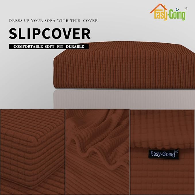 Easy-Going Stretch Loveseat Cushion Cover Sofa Cushion Furniture Protector Sofa Seat Sofa Slipcover Sofa Cover Soft Flexibility with Elastic Bottom(Loveseat Cushion, Coffee) - Image 4