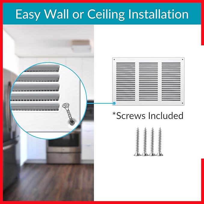 10x6 Vent Cover (Duct Opening) - White HVAC Return Air Grille for Wall and Ceiling - Metal AC Vent Cover with Mesh - Rectangular Ventilation Register - External Dimensions: 11.81" W x 7.87" H - Image 4