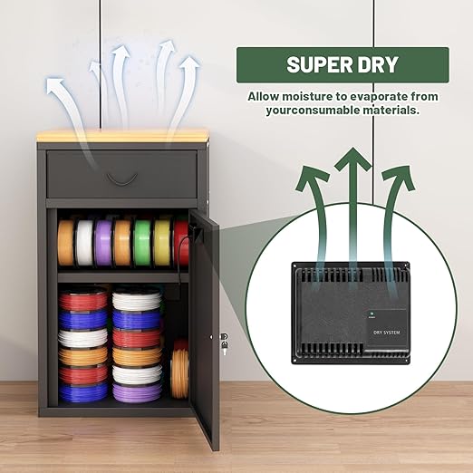 180L 3D Printer Filament Storage Cabinet with Dehumidifier(60W Drying Power, <8W avg. Consumption), Industrial Sealed Dehumidifying Cabinet Box Holds for 40 Rolls Nylon/PLA/ABS/TPU, Black - Image 5