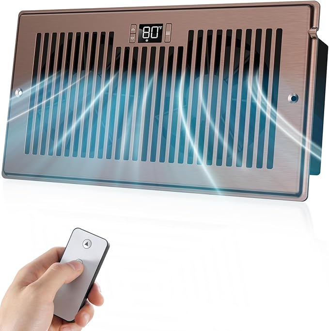 Quiet Register Booster Fan Fits 6" x 12" Register Holes, 10-Speed Smart Heating Cooling AC Vent Fan with Remote Control and Thermostat Control - Bronze by BIOWIND