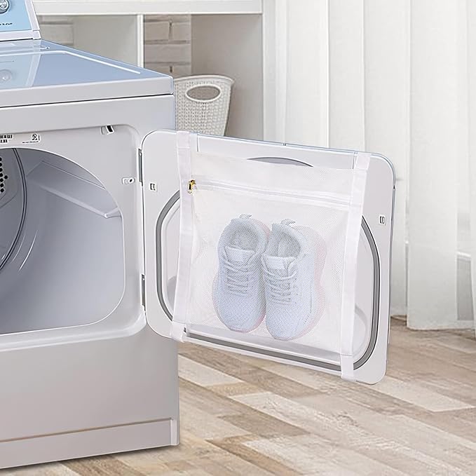 Sneaker Drying Bag, Shoe Dryer Mesh Bags, Sneaker Wash & Dry Net Bag for Dryer, Large HoneyComber Mesh Laundry Bags with Zipper and Strap for Most Dryers Door, 15.7"x13.8" (White & Grey) - Image 7