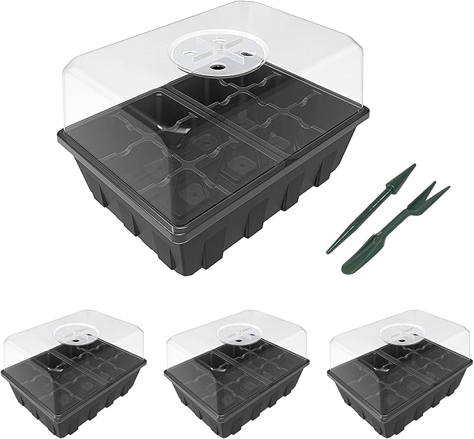 Gardzen 3 Pack Seed Starter Tray Germination Kit, Seed Starter Kit with Adjustable Humidity Dome, Plant Growing Kit 6.6" x 4.5" (12-Cell per Tray), Clear by Gardzen