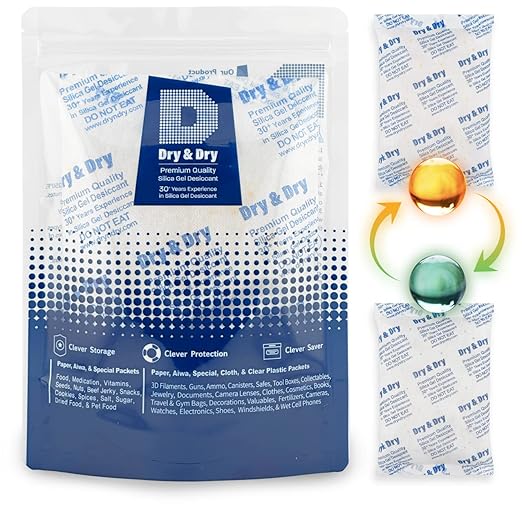 Dry & Dry 500 Gram [10 Packs] Orange Indicating(Orange to Dark Green) Mixed Silica Gel Packets - Food Safe Rechargeable Silica Packets Desiccants Silica Gel Packs Silica Gel Packets by DryDry