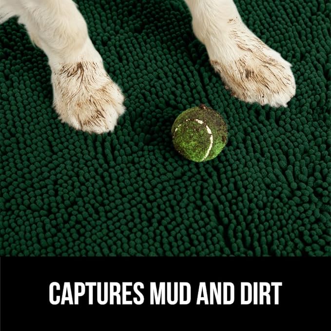 GORILLA GRIP SOAKSTOPPER Dog Door Mat, 48x30 Machine Washable Rug Absorbent Doormat Captures Moisture Mud Dirt, Quick Dry Soft Chenille Entryway Rugs Indoor Entrance Mats for Dog Paws, Deep Green - Image 4