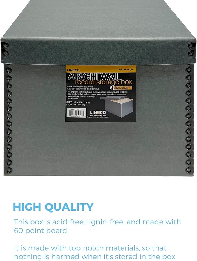 Lineco Record Storage Box 12x15x10 inch. Extra-Durable Filing Archival Cartons for Long-Term Storing Important Documents, Papers, Photos or Prints. Acid-Free Gray Boxboard, 1 Pack - Image 4