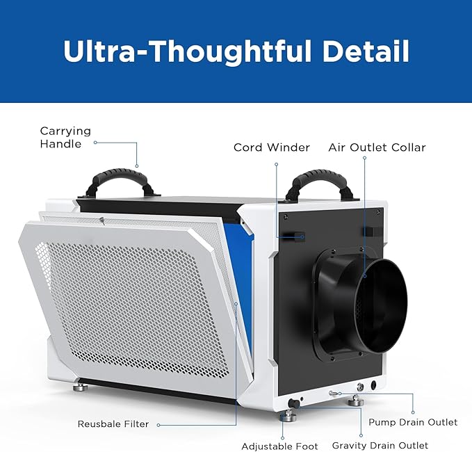 235 Pints Commercial Dehumidifier with Pump and Drain Hose, Crawl Space dehumidifier Basement, Industry Water Damage Unit, 100 PPD at AHAM, Ideal for Industrial and Job Sites - Image 7