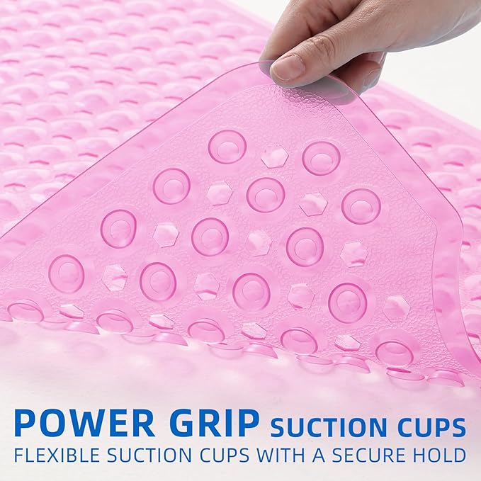 ZHICHENG Bath Tub and Shower Mats, Non-Slip 39 x 16 Inch Extra Long Bath Mat, Machine Washable Bathtub Mat with Drain Holes, Suction Cups for Bathroom (Color Red) - Image 2