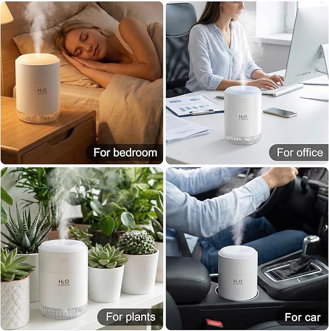 SZO Portable Mini Humidifier, 500ML USB Personal Cool Mist Humidifiers for Bedroom Office Travel Desk, Whisper Quiet 20dB with 2 Mist Modes & Auto Shut-Off, Small Desktop Humidifier (White) - Image 7