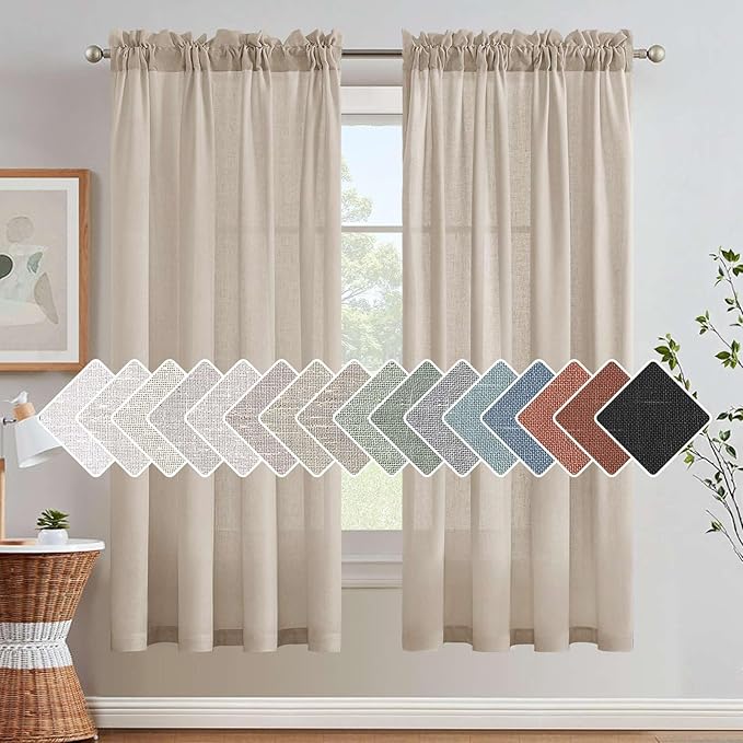 Linen Curtains Elegant Natural Linen Blended Curtains Energy Efficient Light Filtering / Rod Pocket Window Treatments Panels / Drapes for Livingroom (Set of 2, Angora, 52 inch W X 72 inch L) by HVERSAILTEX