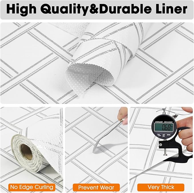 Drawer and Shelf Liner for Kitchen Cabinets Non-Adhesive, Non-Slip Cabinet Liner Shelf Paper Strong Grip Waterproof Easy to Clean for Kitchen Shelves Cupboard,Silver Geometric,12IN X 30FT - Image 5