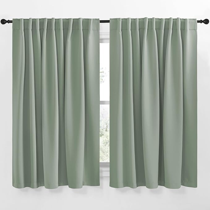 NICETOWN Blackout Curtain Panels Window Draperies - (Greyish Green Color) 62x63 inch, 2 Pieces, Insulating Room Darkening Blackout Drapes for Doorway Shower Bathroom Laundry Room Bifold Door by NICETOWN