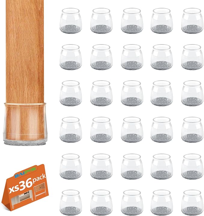 36pcs Round Chair Leg Floor Protectors, Felt Pads Chair Leg Protectors for Hardwood Floors, Silicone Furniture Feet Cups Covers Felt Pads, Prevents Scratches & Reduce Noise, Clear, X-Small by BAIPOK