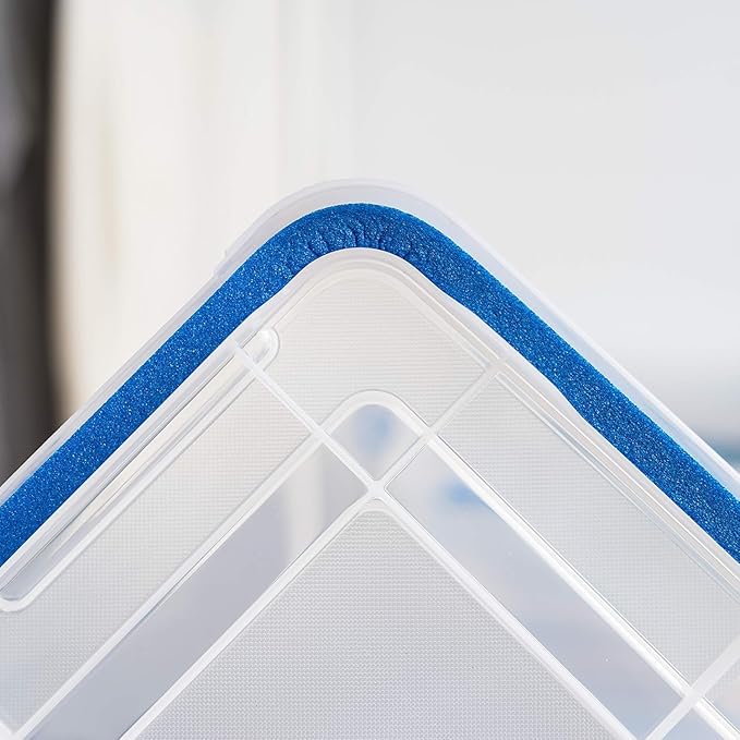 IRIS USA 60 Quart WEATHERPRO Plastic Storage Box with Durable Lid and Seal and Secure Latching Buckles, 3 Pack, Weathertight, Keep Pest Dust and Moisture Out, for Oversized Bulky Items, Clear/Blue - Image 8