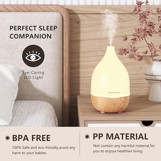 Essential Oil Diffuser, 200ml Small Aromatherapy Diffuser with 7 Color LED Lights Quiet Waterless Auto Shuts-off，Air Humidifier Aroma Diffuser，Ultrasonic Diffusers for Essential Oils for Office Home - Image 6