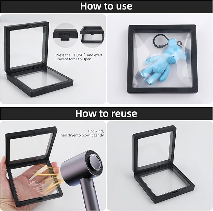 20 Pcs Black 3D Floating Display Case 3.5 x3.5X 0.8 inch, Challenge Coin Display,Transparent PE Jewelry Storage Box, Floating Display Holder Stands for Antique Challenge Coins, Medallion, Stamps - Image 4