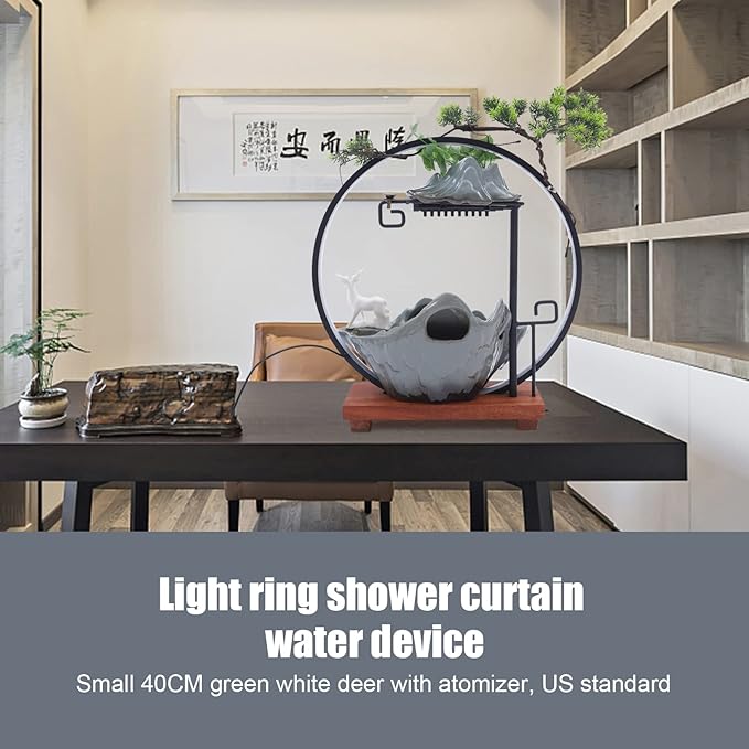 17In Water Fountains Indoor Tabletop Water Fall Humidifier with LED Light and Atomizer Mist, Zen Decor Meditation Japanese Decor Fake Plants Feng Shui Decor Festival Birthday Gift for Good Luck Wealth - Image 9