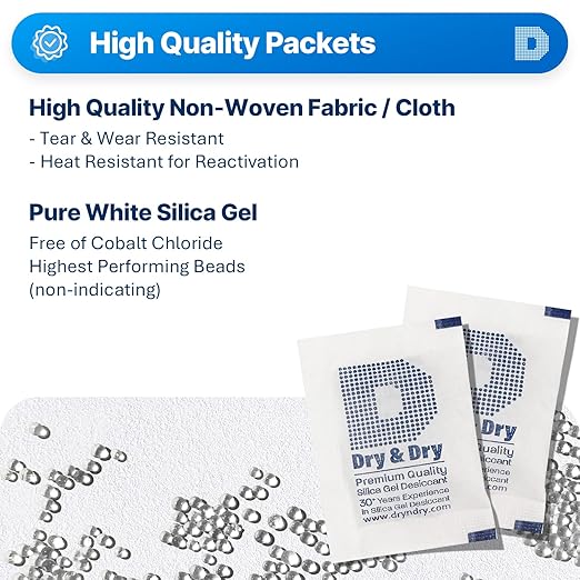 Dry & Dry Silica Gel Packets, Desiccants - Rechargeable Fabric Silica Gel Packs, Desiccant Packs for Storage - White - 30 Packets (5 Gram) - Image 2