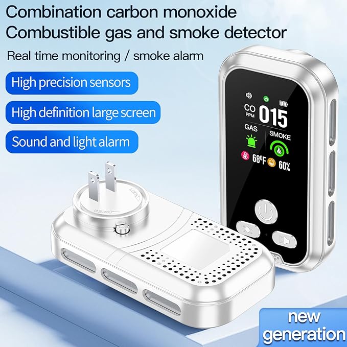 2Pack 5IN1 Plug in Smoke & Carbon Monoxide Detector & Combustible Natural Gas Combination Builti-in Backup Battery HD Screen [Smoke Gas CO Temp Humidity Sensor] for Home Hotel Travel (White) - Image 3