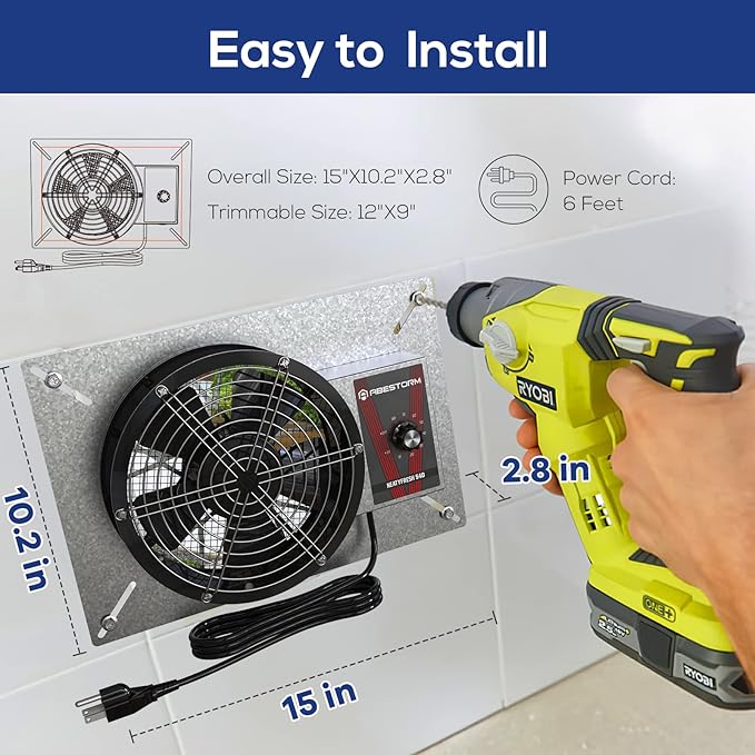 Abestorm 540CFM IP-55 Rated Crawlspace Ventilation Fan with Humidistat Thermostat, 8.7inch Basement Vent Fans with Isolation Mesh, Ventilator Fan for Crawl Space Basement Garage Attic Grow Tent - Image 4
