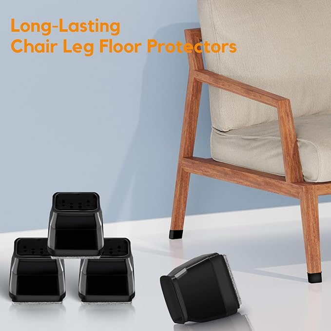 36Pcs Black Square Chair Leg Floor Protectors, High Elastic Felt Furniture Pads for Hardwood Floors, Silicone Floor Protectors for Chairs, Chair Leg Caps Covers Socks (Transparent, Small) - Image 6