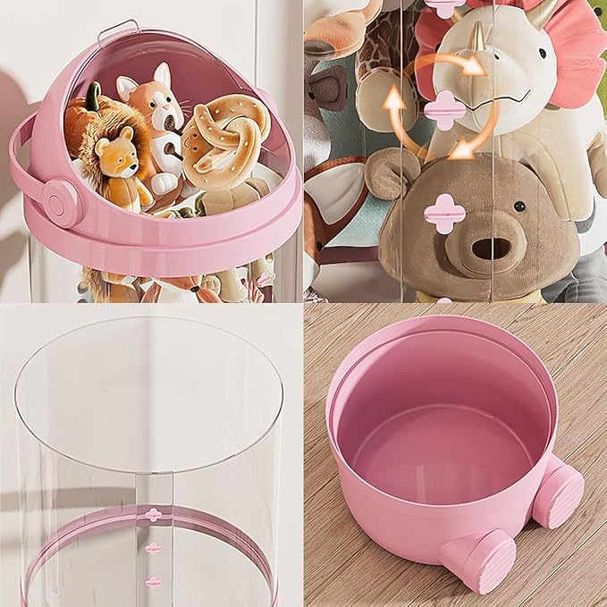 Rotating Toy Storage Tower, 2025 New Tube Storage for Stuffed Animals with Lights, Tube Storage Container with Zipper, Transparent Round Flip Organizer for Plush Toys (Pink-with light, 63.8in) - Image 6