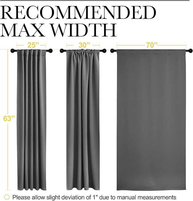 NICETOWN Blackout Curtain Panels Window Draperies - (Grey Color) 70x63 inch, 2 Pieces, Rod Pocket & Back Tab Insulating Room Darkening Blackout Drapes for Bedroom - Image 7