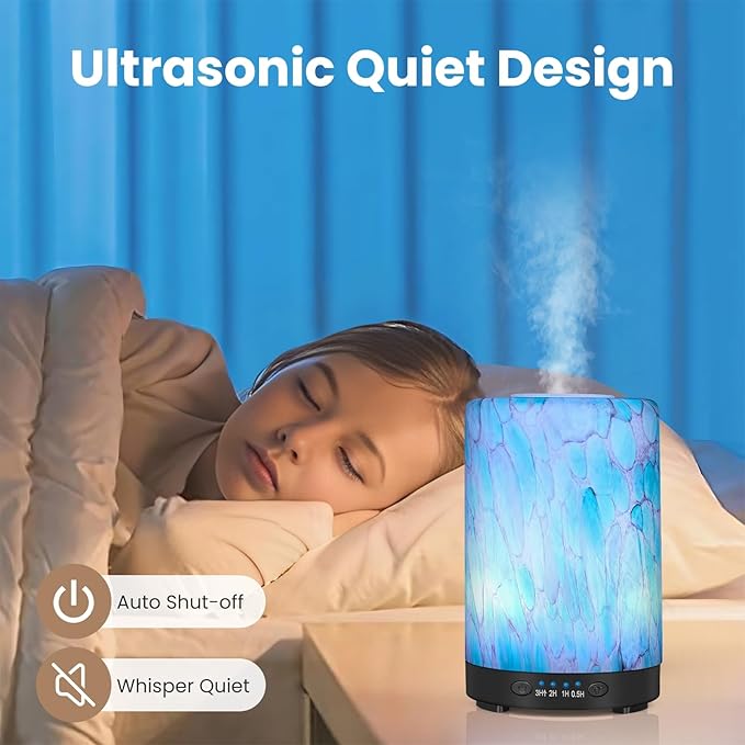 Essential Oil Diffuser, 120ML Glass Aromatherapy Diffuser with 7 Color Lights, Auto Shut-Off and 4 Timer Settings, Ultrasonic Cool Mist Diffuser for Home Room Office (Blue Mountain) - Image 5