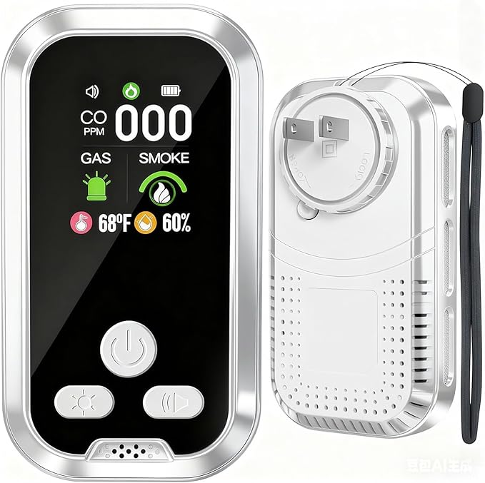 6-in-1 Carbon Monoxide Detector Combo with LCD Display, Detects CO, Natural Gas, Smoke, Temperature, Humidity for Home Hotel, Camping RV, Apartment Safety, White by MakeyourLifeBetter