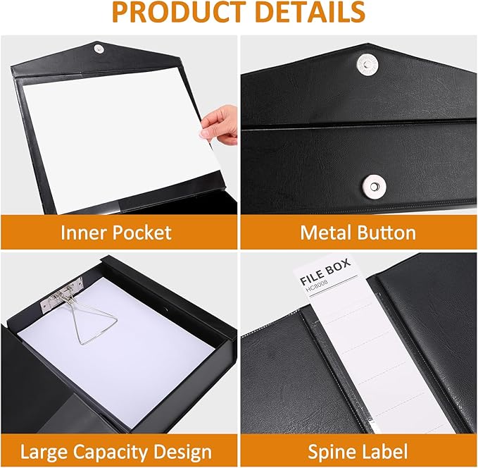 HUA JIE A4 Storage File Boxes Plastic Archives Cases with Clip, PVC File Folder Organizer Document Storage Filing Box for office,32.5×6.5×24 cm, Black(Pack of 6) - Image 3