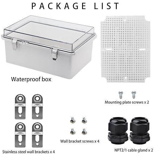 Waterproof Electrical Box with Mounting Plate, IP67 Junction Box Stainless Steel Latch Hinged Clear Cover Project Enclosure with Wall Bracket and 2 Glands 8.3" x 6.3" x 3.9" - Image 4