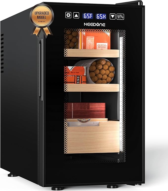 NEEDONE 23L Pro 1S Electric Cigar Humidor, Smart Humidity & Temp Quiet Control, Holds 150 Counts, Thermostatic Cabinet w/Spanish Cedar Wood Shelves & Drawer, Digital Hygrometer, Gifts for Men by NEEDONE