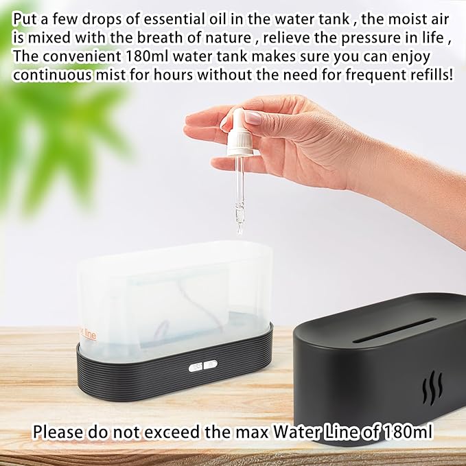 Flame Diffuser Humidifier-Auto Off 180ml Essential Oil Diffuser-2 Modes Brightness Aroma Humidifier with Fire Flame Effect for Home,Office,Spa,Gym (Black) - Image 5